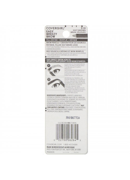 Covergirl, Easy Breezy, Brow Fill + Define Pencil, 510 Soft Brown, 0.06 oz (1.7 g)