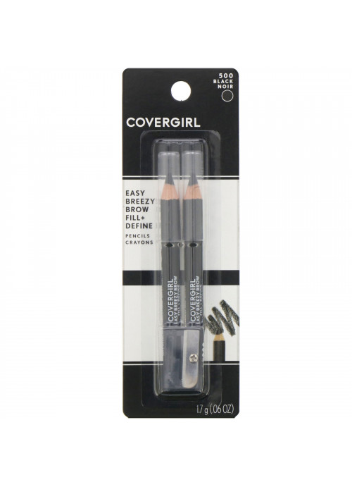 Covergirl, Easy Breezy, Brow Fill + Define Pencils, 500 Black, 0.06 oz (1.7 g)