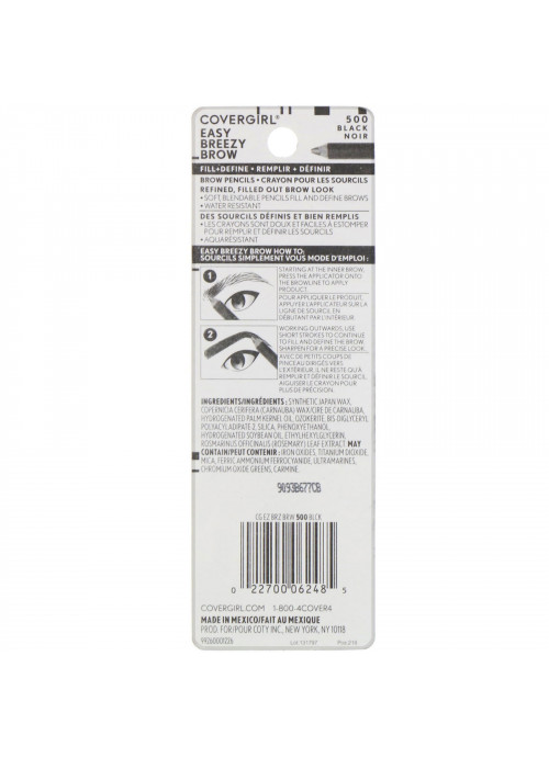Covergirl, Easy Breezy, Brow Fill + Define Pencils, 500 Black, 0.06 oz (1.7 g)