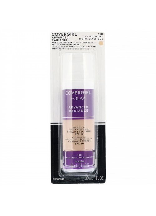Covergirl, Olay Advanced Radiance, Age-Defying Makeup, SPF 10, 110 Classic Ivory, 1 fl oz (30 ml)