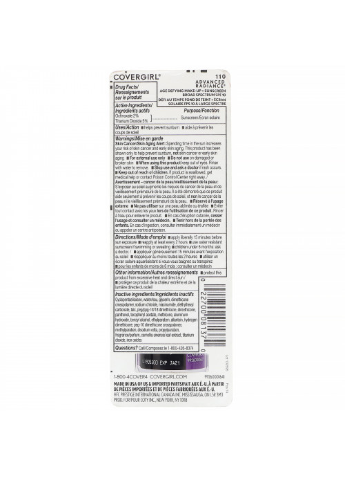 Covergirl, Olay Advanced Radiance, Age-Defying Makeup, SPF 10, 110 Classic Ivory, 1 fl oz (30 ml)
