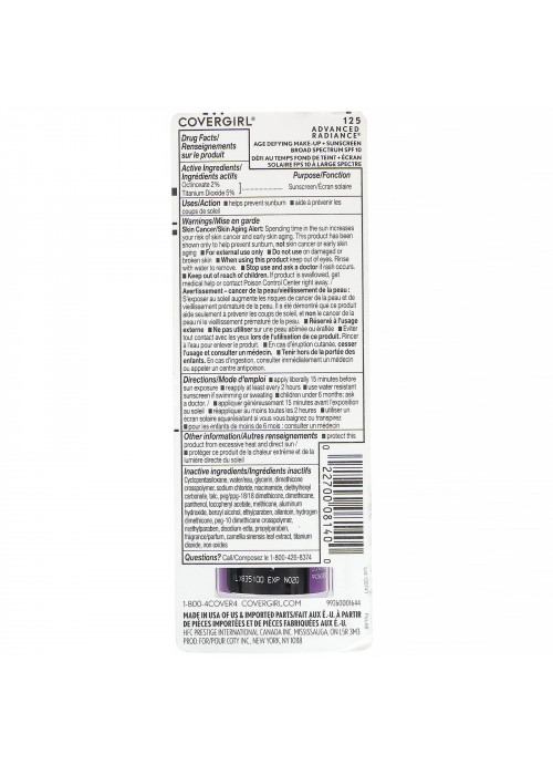Covergirl, Olay Advanced Radiance, Age-Defying Makeup, SPF 10, 125 Buff Beige, 1 fl oz (30 ml)