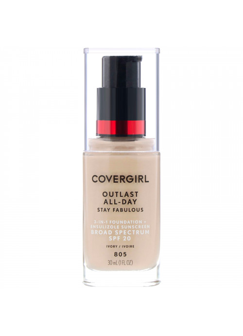 Covergirl, Outlast All-Day Stay Fabulous, 3-in-1 Foundation, 805 Ivory, 1 fl oz (30 ml)