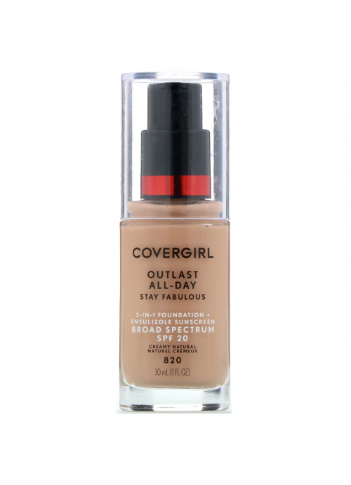 Covergirl, Outlast All-Day Stay Fabulous, 3-in-1 Foundation, 820 Creamy Natural, 1 fl oz (30 ml)