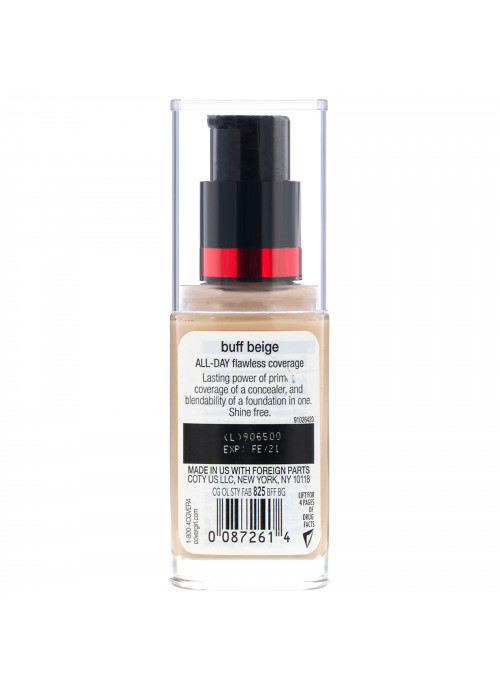 Covergirl, Outlast All-Day Stay Fabulous, 3-in-1 Foundation, 825 Buff Beige, 1 fl oz (30 ml)