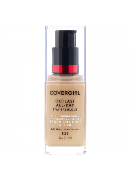 Covergirl, Outlast All-Day Stay Fabulous, 3-in-1 Foundation, 825 Buff Beige, 1 fl oz (30 ml)
