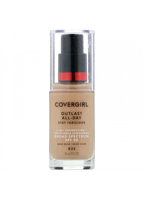 Covergirl, Outlast All-Day Stay Fabulous, 3-in-1 Foundation, 832 Nude Beige, 1 fl oz (30 ml)