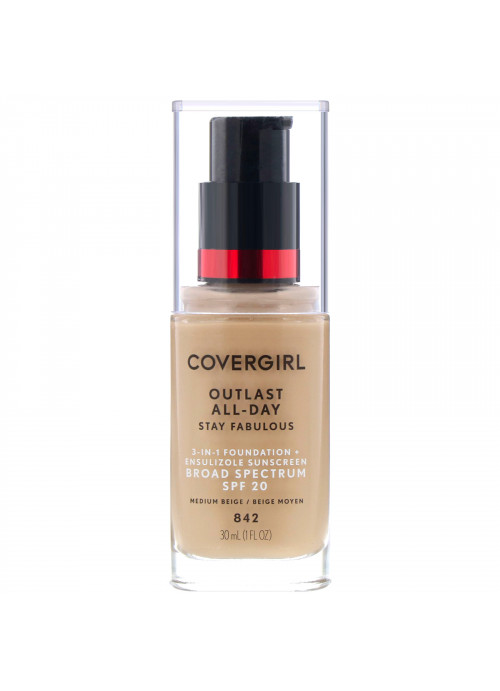 Covergirl, Outlast All-Day Stay Fabulous, 3-in-1 Foundation, 842 Medium Beige, 1 fl oz (30 ml)
