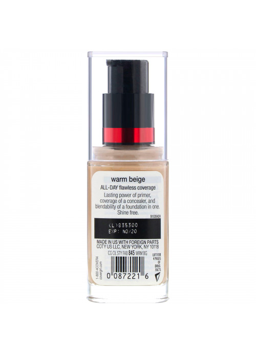 Covergirl, Outlast All-Day Stay Fabulous, 3-in-1 Foundation, 845 Warm Beige, 1 fl oz (30 ml)