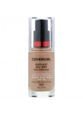 Covergirl, Outlast All-Day Stay Fabulous, 3-in-1 Foundation, 850 Creamy Beige, 1 fl oz (30 ml)