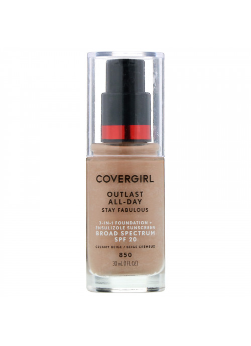 Covergirl, Outlast All-Day Stay Fabulous, 3-in-1 Foundation, 850 Creamy Beige, 1 fl oz (30 ml)