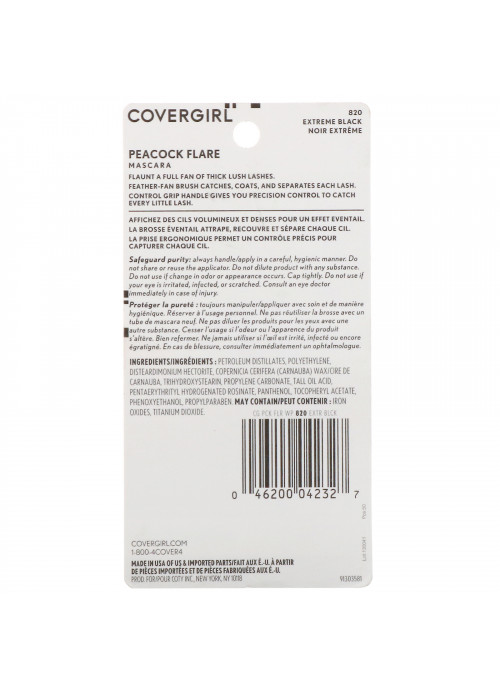 Covergirl, Peacock Flare, Waterproof Mascara, 820 Extreme Black,  .34 fl oz (10 ml)