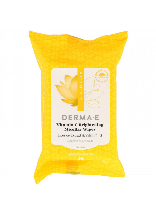Derma E, Vitamin C Brightening Micellar Wipes, 30 Pre-Moistened Wipes