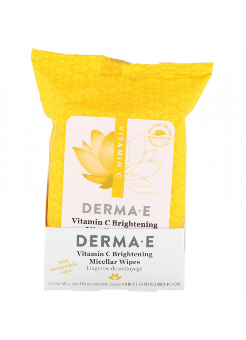 Derma E, Vitamin C Brightening Micellar Wipes, 30 Pre-Moistened Wipes
