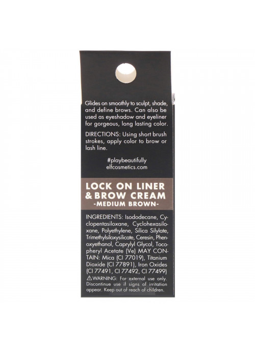E.L.F., Lock On, Liner And Brow Cream, Medium Brown, 0.19 oz (5.5 g)
