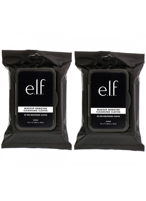 E.L.F., Makeup Remover Cleansing Cloths, 2 Pack, 20 Pre-Moistened Cloths Each