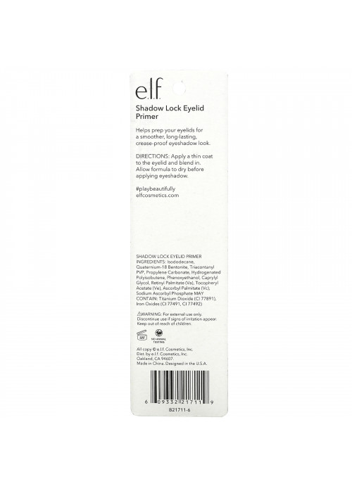 E.L.F., Shadow Lock Eyelid Primer, Sheer, 0.11 fl oz (3.1 ml)