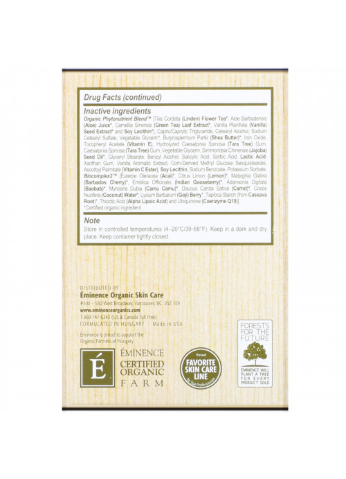Eminence Organics, Vanilla Latte Tinted Moisturizer, SPF 25, Light, 1.2 fl oz (35 ml)