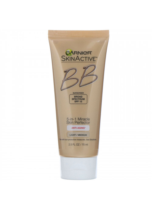 Garnier, SkinActive, 5-in-1 Miracle Skin Perfector BB Cream, Anti-Aging, Light/Medium, 2.5 fl oz (75 ml)