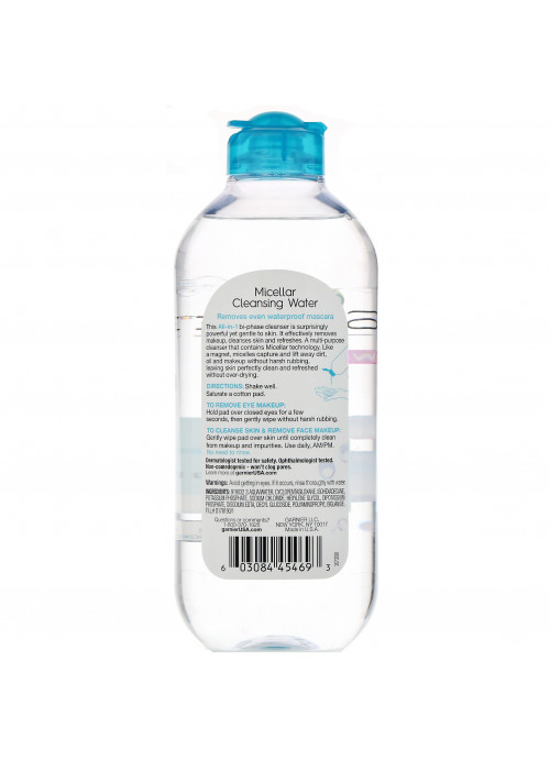 Garnier, SkinActive, Micellar Cleansing Water, All-in-1 Makeup Remover Even Waterproof Mascara, All Skin Types, 13.5 fl oz (400 ml)