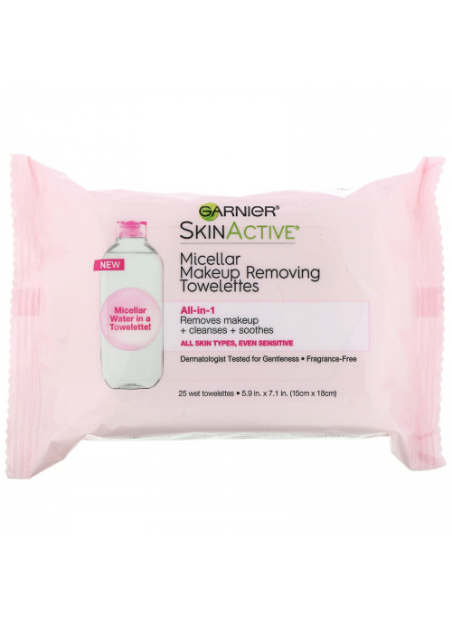 Garnier, SkinActive, Micellar Makeup Removing Towelettes, All-In-1, 25 Wet Towelettes