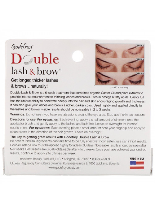 Godefroy, Double Lash & Brow, Eyelash and Eyebrow Serum, 0.1 fl oz (3 ml)