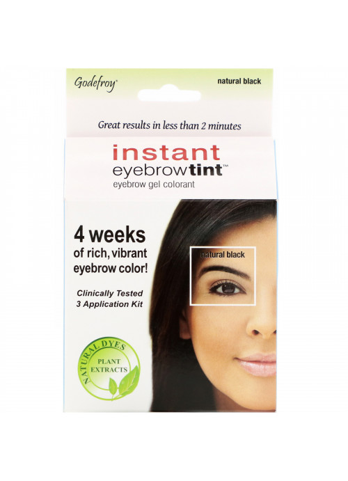 Godefroy, Instant Eyebrow Tint, Natural Black, 3 Application Kit