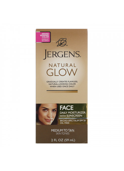 Jergens, Natural Glow, Face Daily Moisturizer, SPF 20, Medium to Tan, 2 fl oz (59 ml)