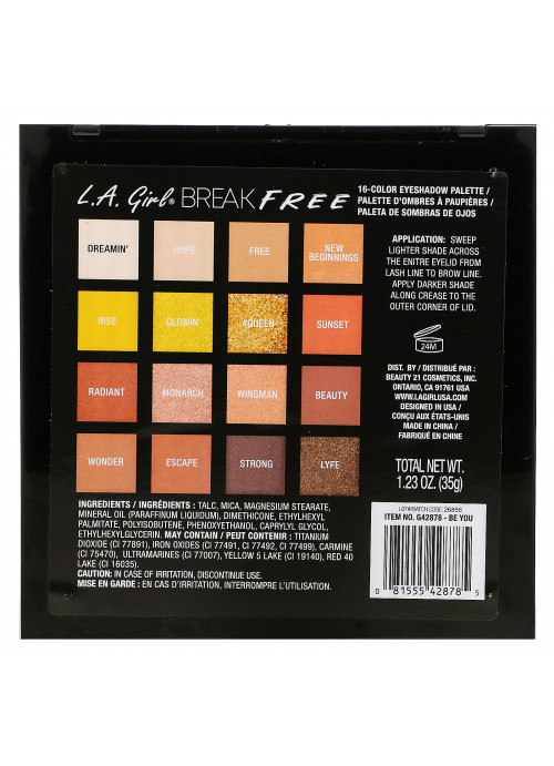 L.A. Girl, Break Free, Eye Shadow Palette, Be You, 1.23 oz (35 g)