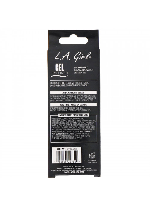 L.A. Girl, Gel Eyeliner, Jet Black, 0.11 oz (3 g)