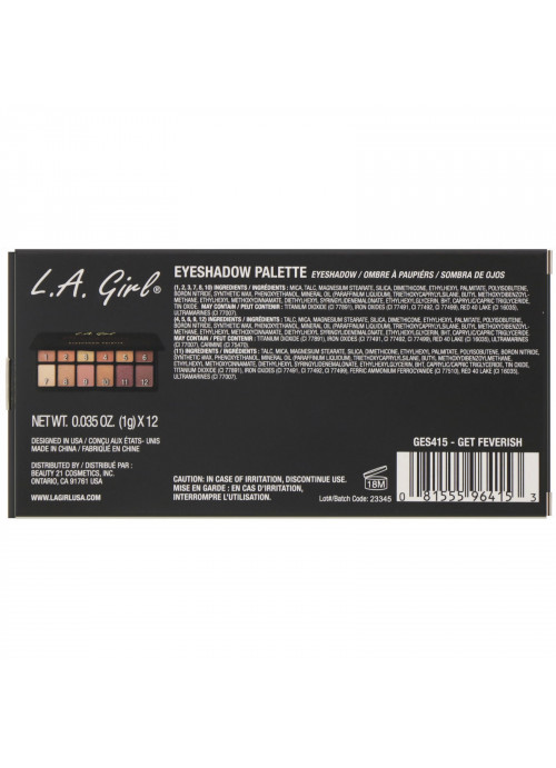 L.A. Girl, Get Feverish Eyeshadow Palette, 0.035 oz (1 g) Each