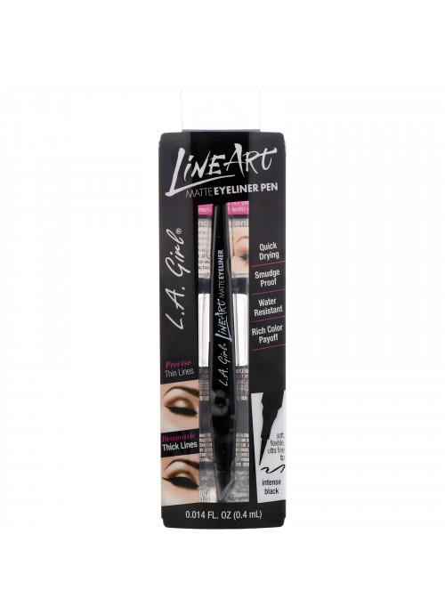 L.A. Girl, Line Art Matte Eyeliner Pen, Intense Black, 0.014 fl oz (0.4 ml)