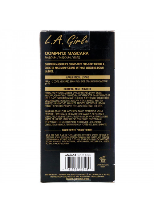 L.A. Girl, Oomph'd Mascara, Super Black, 0.27 fl oz (8 ml)