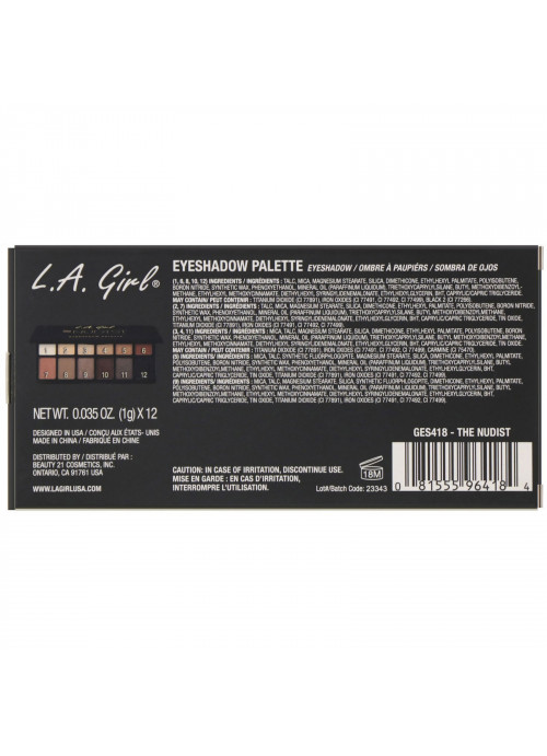 L.A. Girl, The Nudist Eyeshadow Palette, 0.035 oz (1 g) Each