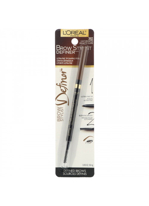 L'Oreal, Brow Stylist Definer, Ultra Fine Tip, 392 Light Brunette, 0.003 oz (90 mg)