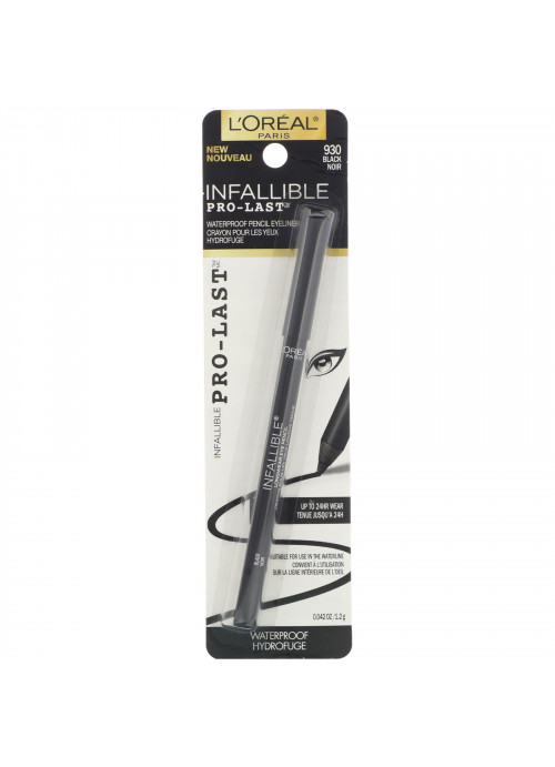 L'Oreal, Infallible Pro-Last Waterproof Pencil Eyeliner, 930 Black, 0.042 fl oz (1.2 g)