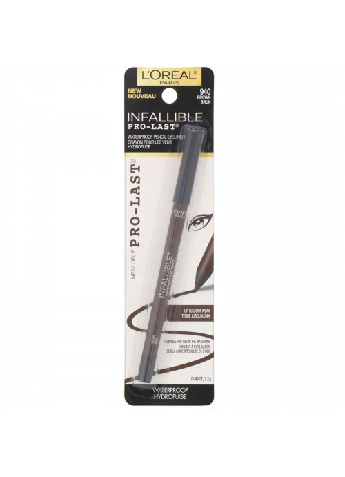 L'Oreal, Infallible Pro-Last Waterproof Pencil Eyeliner, 940 Brown, 0.042 fl oz (1.2 g)