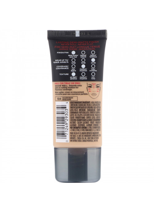 L'Oreal, Infallible Pro-Matte Foundation, 104 Golden Beige, 1 fl oz (30 ml)