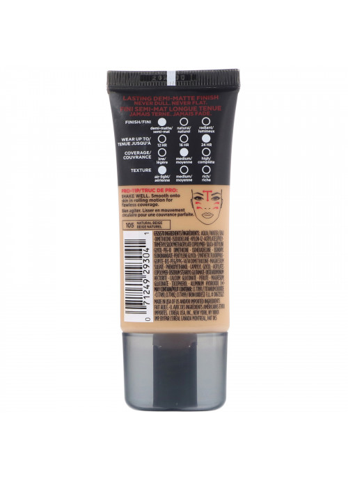 L'Oreal, Infallible Pro-Matte Foundation, 105 Natural Beige, 1 fl oz (30 ml)