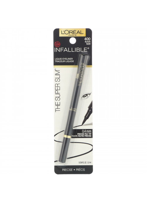L'Oreal, Infallible Super Slim Liquid Eyeliner, Black 400, 0.034 fl oz (1 ml)