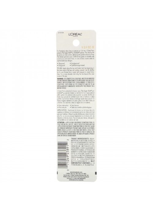 L'Oreal, Infallible Super Slim Liquid Eyeliner, Black 400, 0.034 fl oz (1 ml)