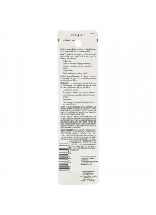 L'Oreal, Telescopic Control Tip Liquid Eyeliner, 835 Carbon Black, .08 fl oz (2.45 ml)