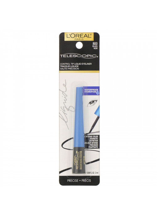 L'Oreal, Telescopic Control Tip Liquid Eyeliner, Waterproof, 800 Black, .08 fl oz (2.45 ml)