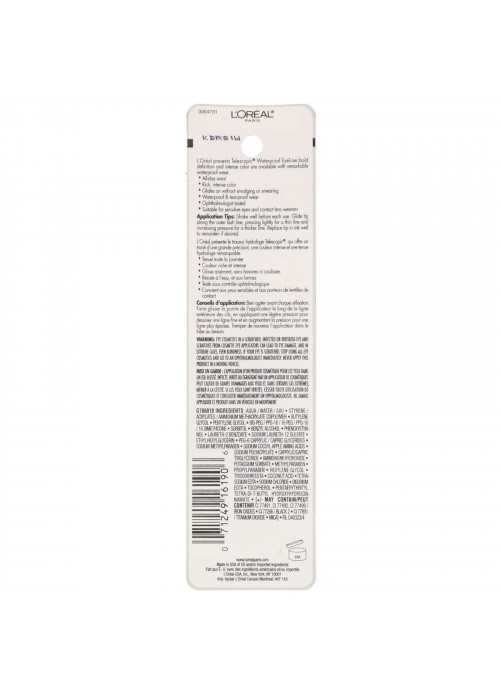 L'Oreal, Telescopic Control Tip Liquid Eyeliner, Waterproof, 800 Black, .08 fl oz (2.45 ml)