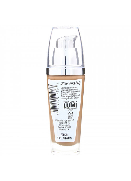 L'Oreal, True Match Healthy Luminous Makeup, SPF 20,  W4 Natural Beige, 1 fl oz (30 ml)