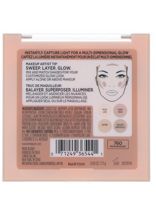 L'Oreal, True Match Lumi Glow Nude Highlighter Palette, 760 Moonkissed, 0.26 oz (7.3 g)