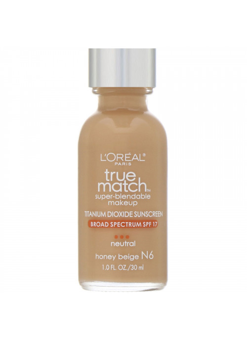 L'Oreal, True Match Super-Blendable Makeup, N6 Honey Beige, 1 fl oz (30 ml)