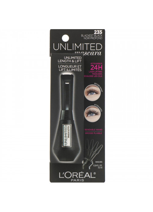 L'Oreal, Unlimited Length & Lift Mascara, 235 Blackest Black, 0.24 fl oz (7 ml)