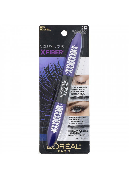 L'Oreal, Voluminous X Fiber Mascara, 213 Blackest Black, 0.43 fl oz (13 ml)