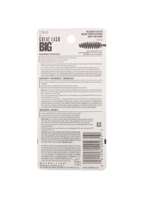 Maybelline, Great Lash, Big Mascara, 130 Blackest Black, 0.34 fl oz (10 ml)